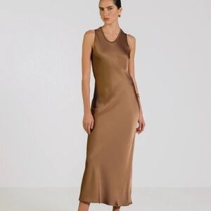 Jaki  - Brown Sleeveless Satin Midi Dress